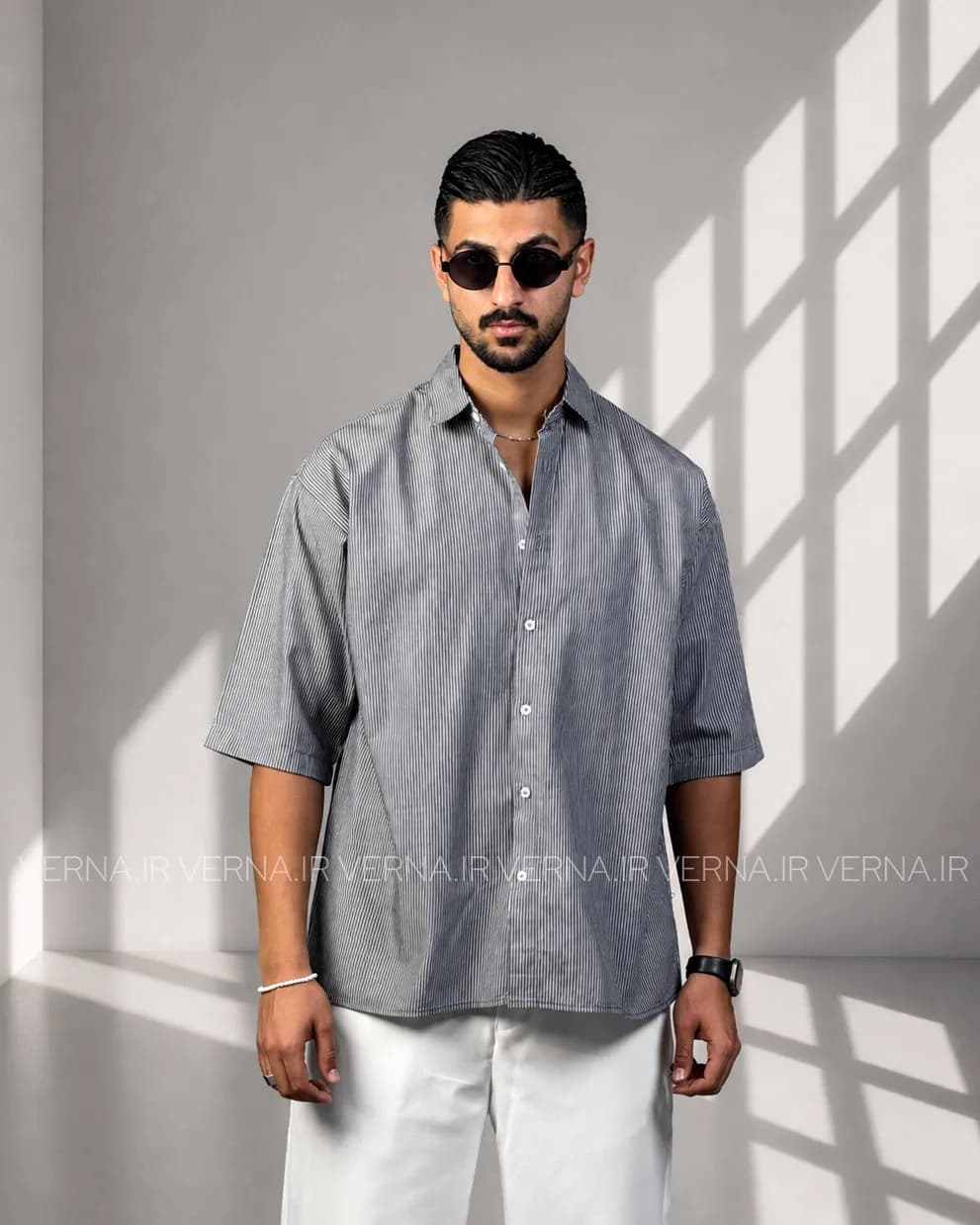 پیراهن مردانه راه راه ریز RR 5264 — تصویر ۳