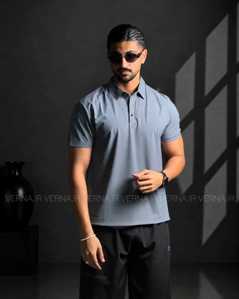 تیشرت مردانه ورزشی سه دکمه طرح مربع ADIDAS — تصویر ۴