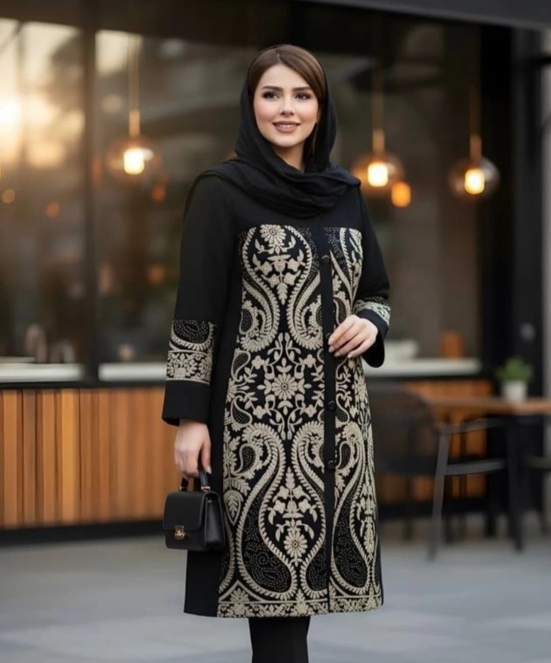 مانتو کتی بلند با خرجکار طرح اسلیمی مدل کبری |کد:1143