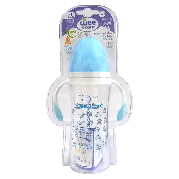 شیشه شیر وی کر Wee Care مدل پیرکس دهانه عریض حجم 260 میلی لیتر کد B312