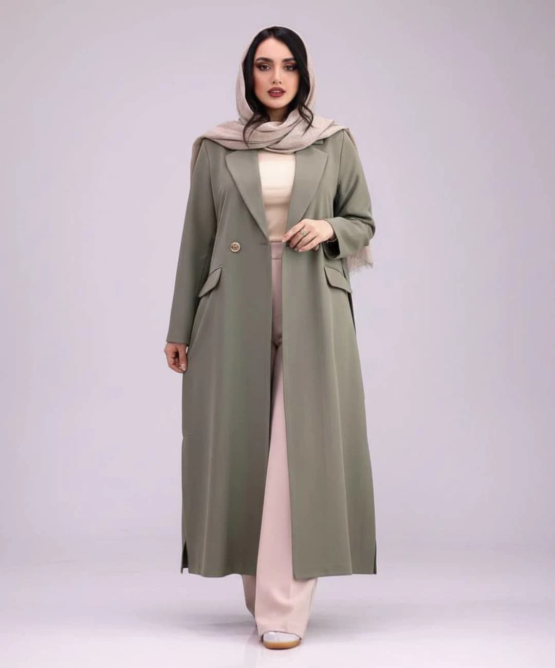 مانتو یقه انگلیسی مازراتی کمربنددار مدل هانیدا |کد:1108