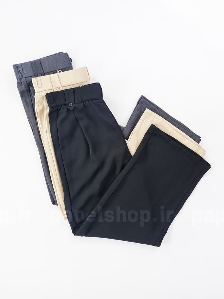 شلوار بگ پارچه ای جیب دار پشت کمر کش