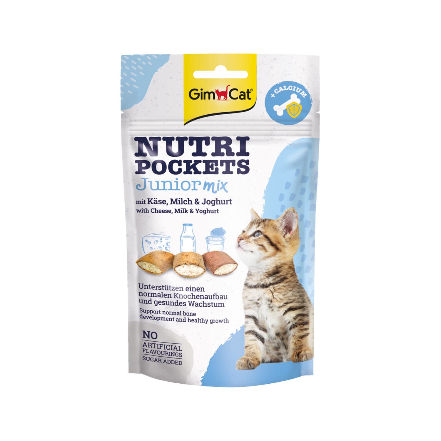 کرانچی میکس بچه گربه جیم کت NUTRI POCKETS Junior mix طعم پنیر،شیر،ماست وزن 60 گرم
