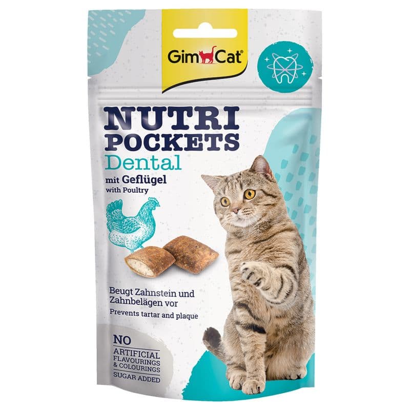 کرانچی مغز دار دنتال گربه جیم کت NUTRI POCKETS Dental mit طعم مرغ وزن 60 گرم