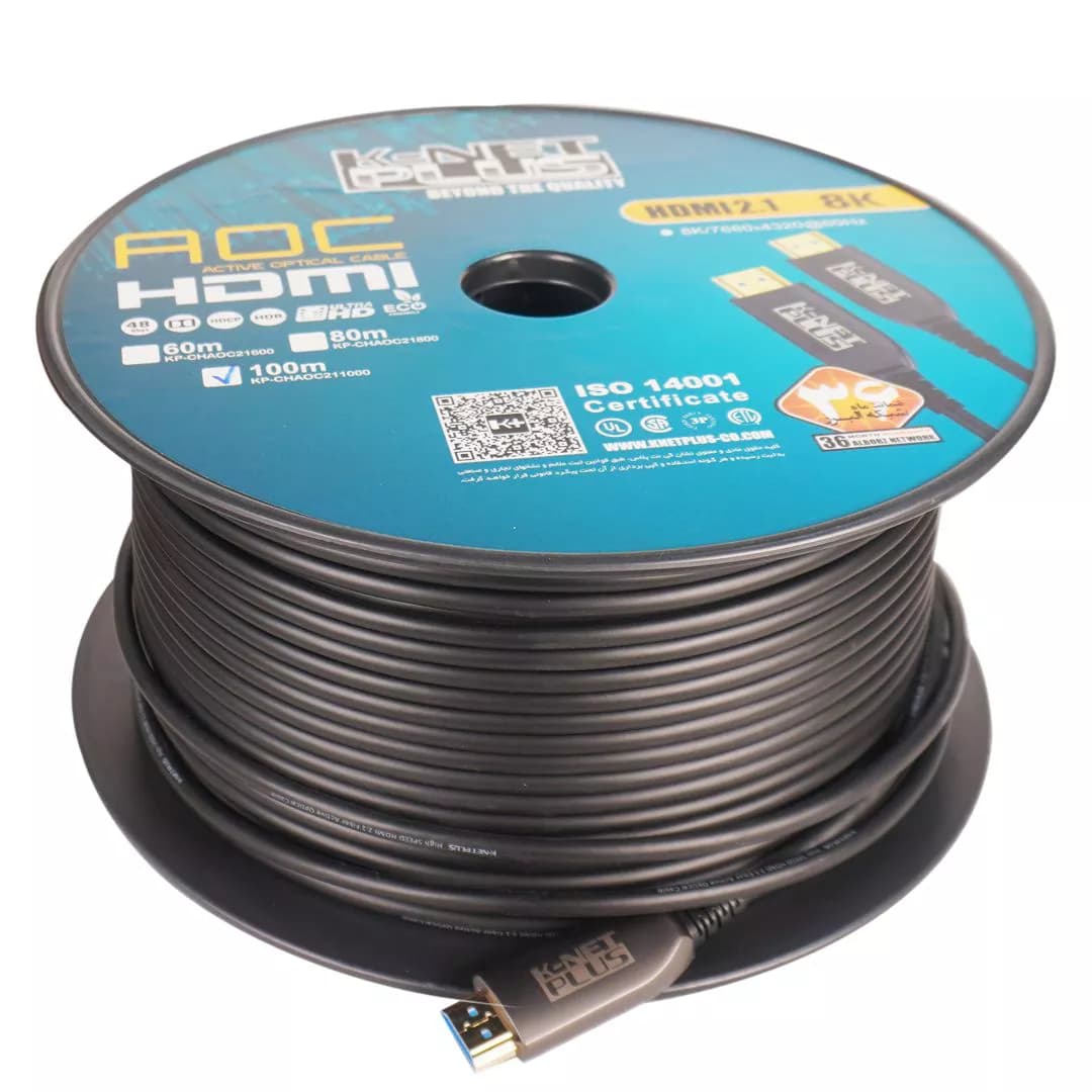 کابل 2.1 HDMI فیبر نوری کی نت پلاس 100 متری KP-A166 — تصویر ۲