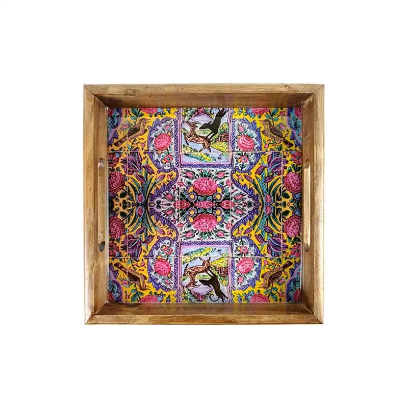 سینی چوبی مربع رزینی کد 002