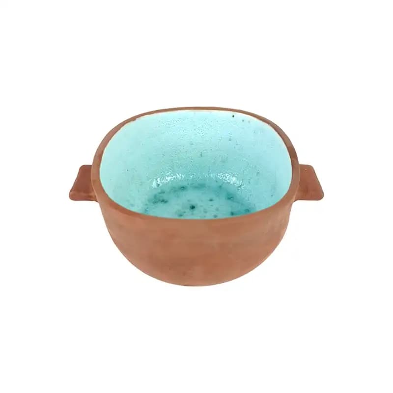 کاسه مربع دسته دار سفالی دست ساز (سفید و آبی) — تصویر ۳