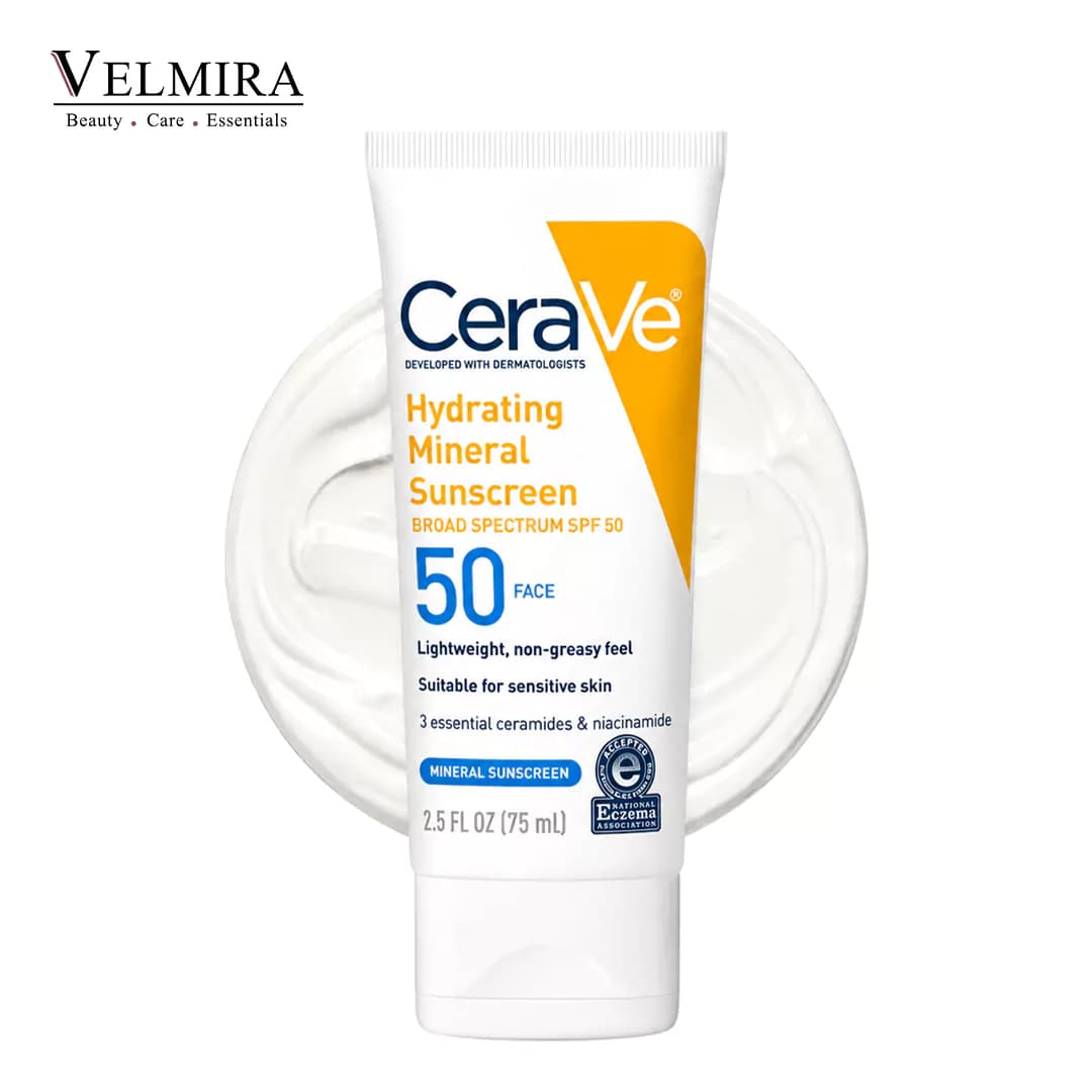 کرم ضد آفتاب مینرال آبرسان صورت سراوی Cerave مدل Hydrating Mineral Sunscreen Face SPF 50 حجم ۷۵ میلی‌لیتر