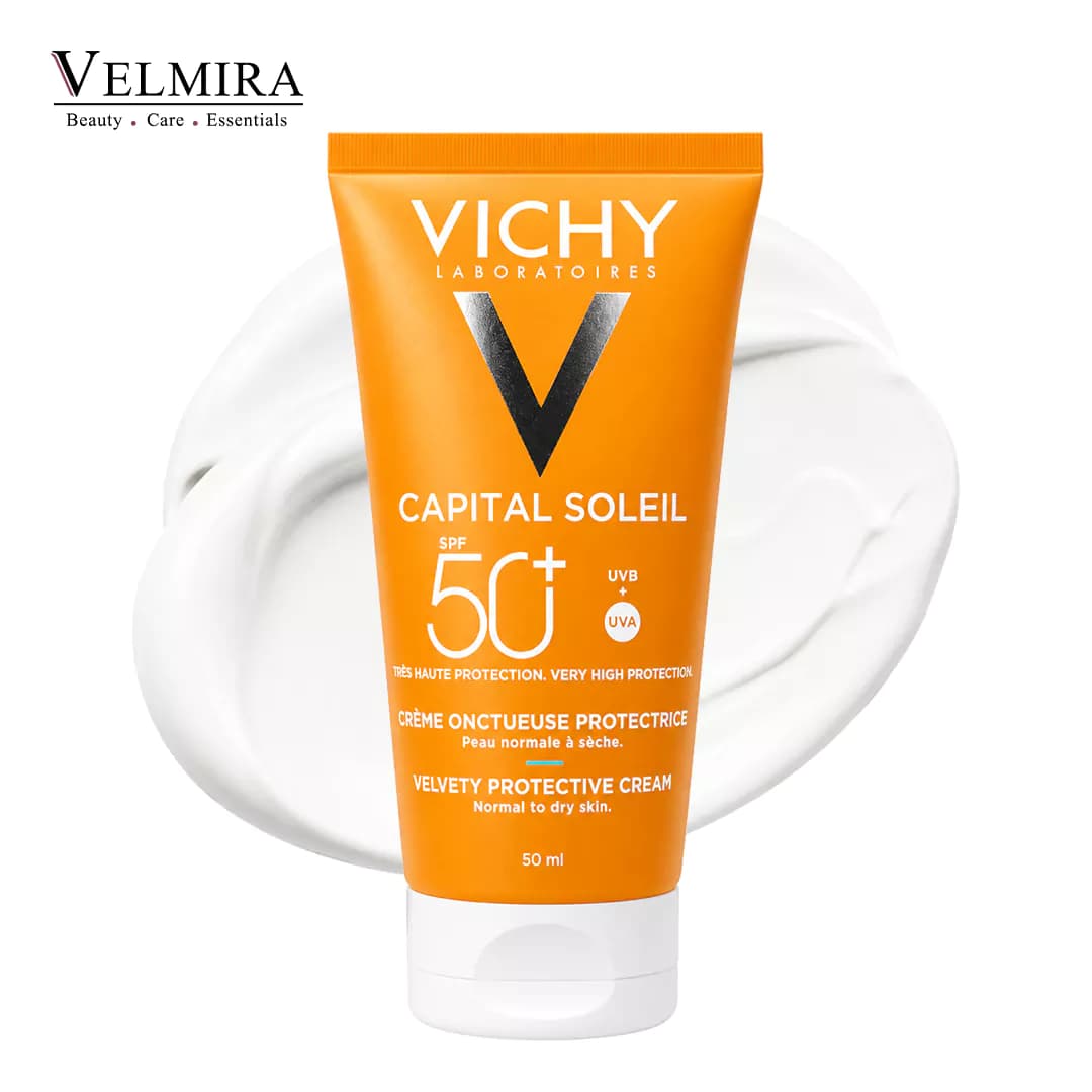 کرم ضد آفتاب بی رنگ ولوتی ویشی SPF 50+ حجم ۵۰ میلی‌لیتر Vichy Capital Soleil Velvety Protective Cream SPF50+ 50ml