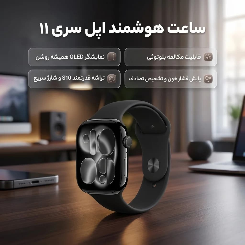 ساعت هوشمند اپل مدل Series 11 سایز ۴۲ میلی‌متر با قاب آلومینیومی و بند سیلیکونی — تصویر ۲
