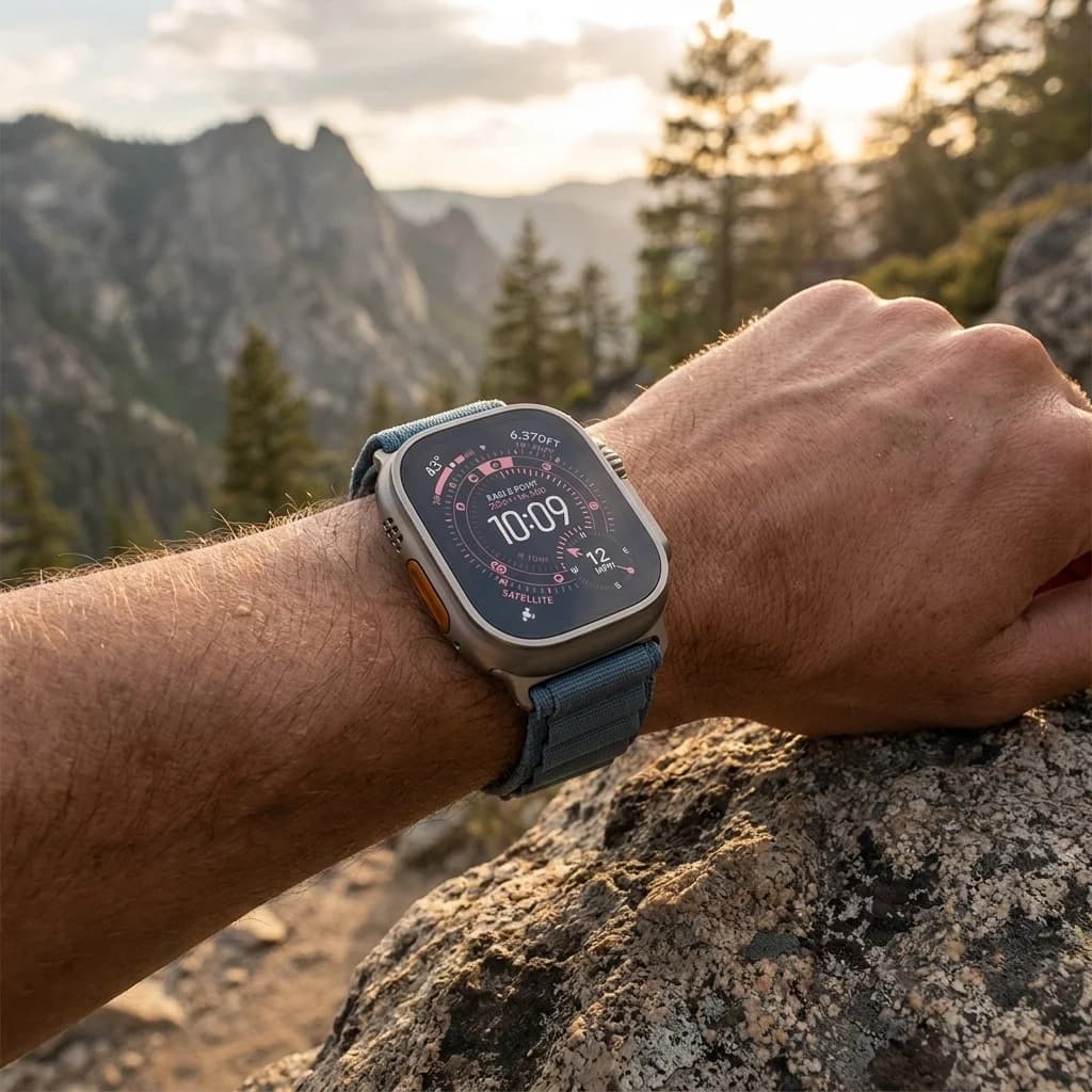 ساعت هوشمند ۴۹ میلیمتری اپل مدل Ultra 3 با بدنه تیتانیوم طبیعی و بند Alpine Loop — تصویر ۲