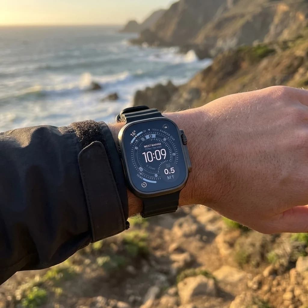 ساعت هوشمند ۴۹ میلیمتری اپل مدل Ultra 3 با بدنه تیتانیومی مشکی و بند Ocean — تصویر ۲