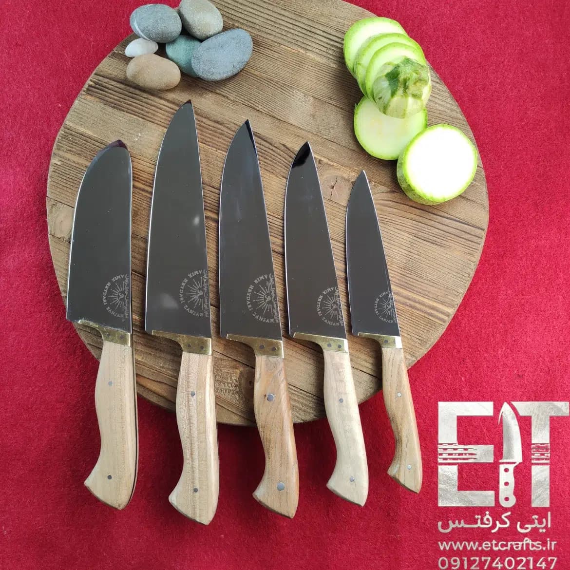چاقو راسته بری و سلاخی استیل امیر احسان حیدری دست ساز زنجان در 5 سایز (دسته چوب گردو) — تصویر ۲