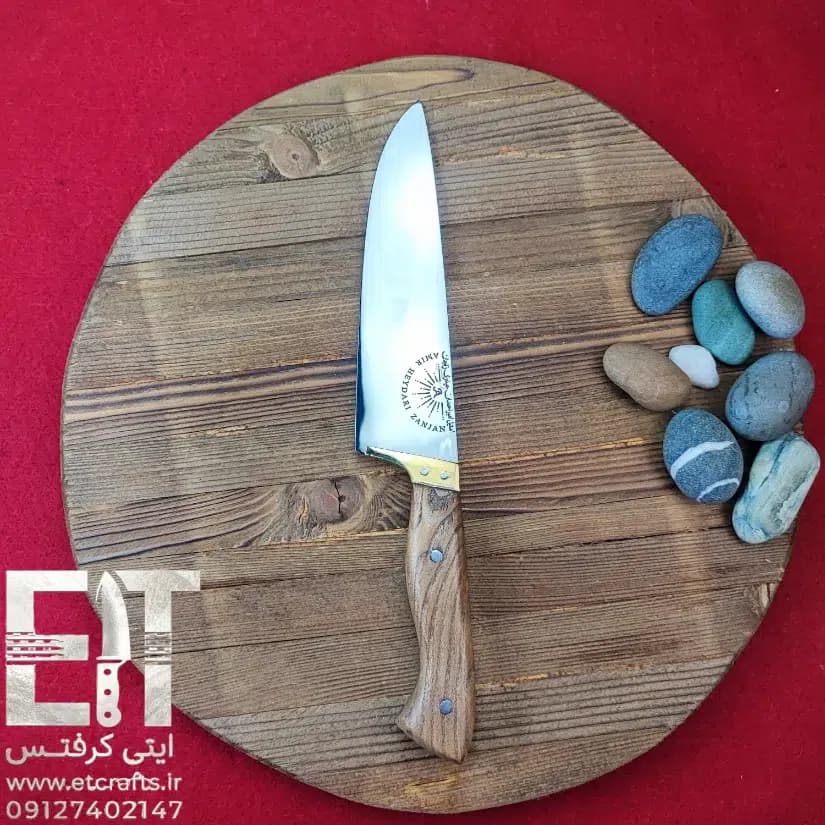 چاقو راسته بری و سلاخی استیل امیر احسان حیدری دست ساز زنجان در 5 سایز (دسته چوب گردو) — تصویر ۵