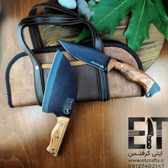 ست تخصصی آشپزی کمپینگ و طبیعت گردی استاد مقدمی (چاقو دراگون و ساطور صربستانی هما) دست ساز زنجان — تصویر ۳