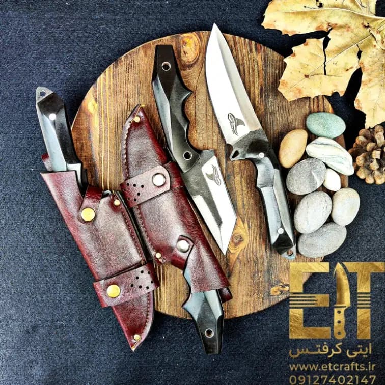 چاقو بوشکرفت هانتر دسته میکارتا مشکی استاد محبی (فولاد یکپارچه 80CRV2) دست ساز زنجان| در دو مدل سایز بزرگ و سایز کوچک