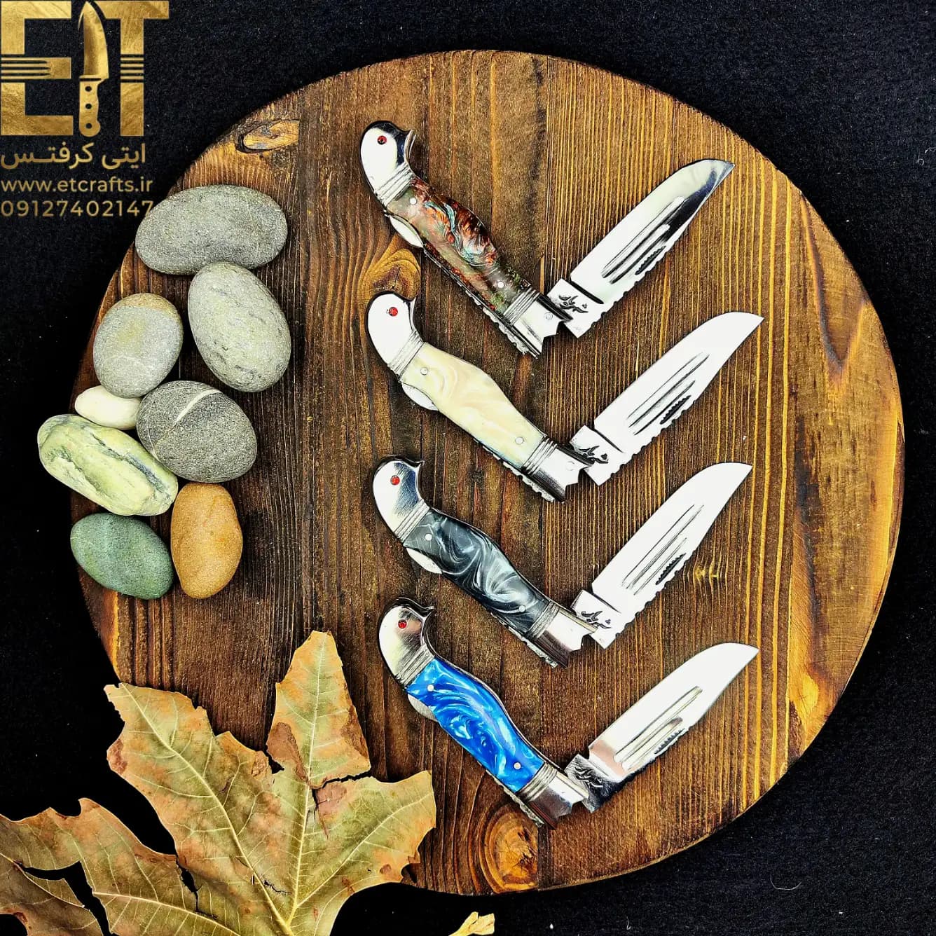 چاقو جیبی تاشو ضامن‌دار شهریار طرح گنجشک دست ساز زنجان| استیل ضد زنگ آلمانی و دسته رزین اپوکسی
