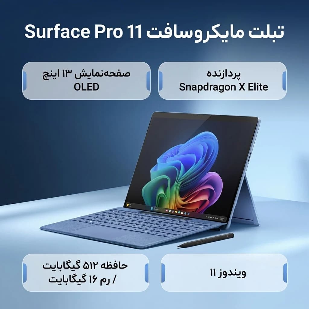 تبلت ۱۳ اینچی مایکروسافت مدل Surface Pro 11 با پردازنده Snapdragon و نمایشگر OLED — تصویر ۲
