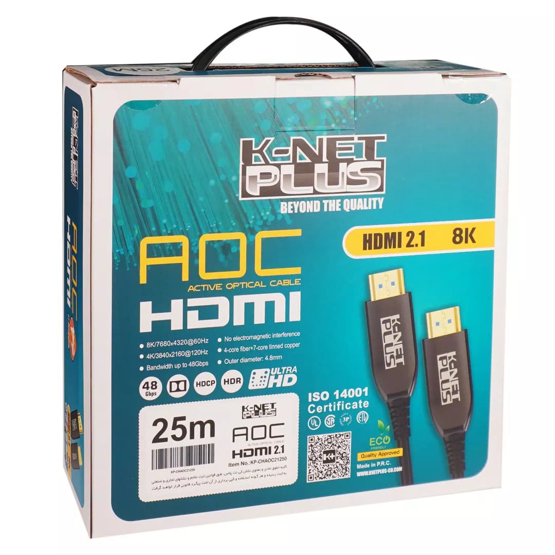 کابل 2.1 HDMI فیبر نوری کی نت پلاس 25 متری KP-A160 — تصویر ۵