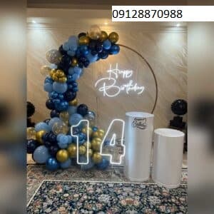 بادکنک آرایی تولد تم آبی طلایی