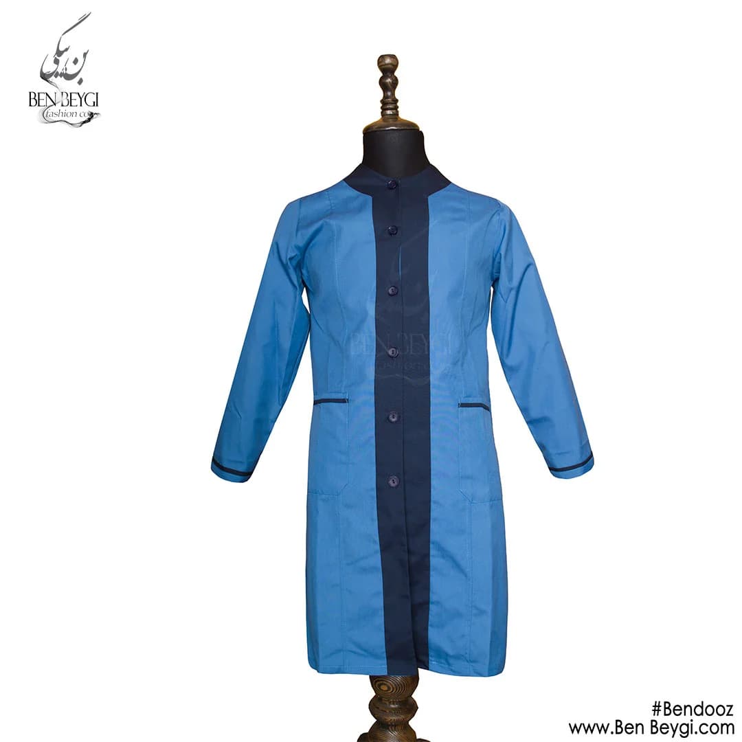 مانتو شلوار کار زنانه پارچه کجراه دورنگ یک ردیف دکمه قد 100 یقه گرد کد 25506
