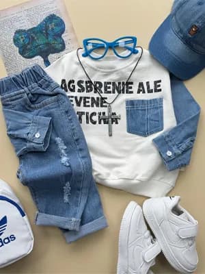 ست بلوز و شلوار بچگانه جین آبی کد 1227