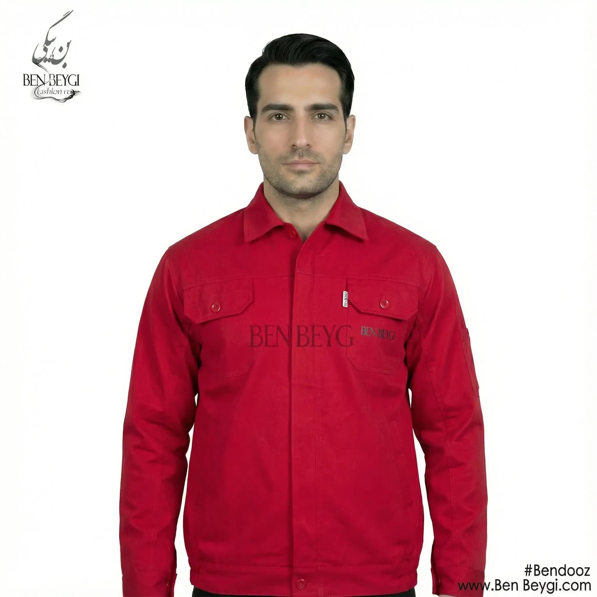 کاپشن کار مهندسی با شلوار پارچه کتان مدل یقه دار جلو زیپ دار رنگ زرشکی کد 25449