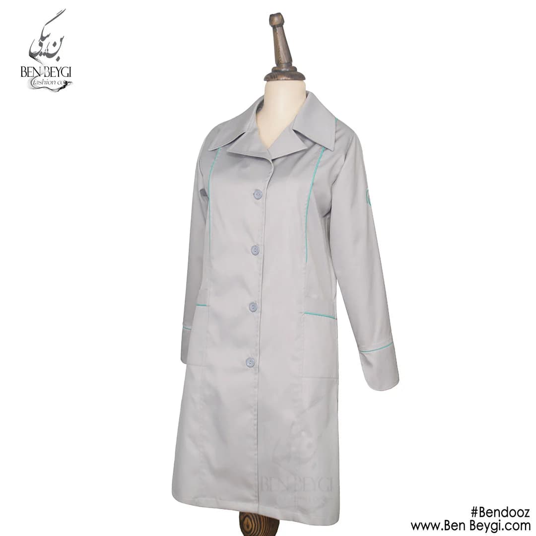 مانتو کار زنانه پارچه کجراه رنگ طوسی یقه انگلیسی قد 95 کد 23844