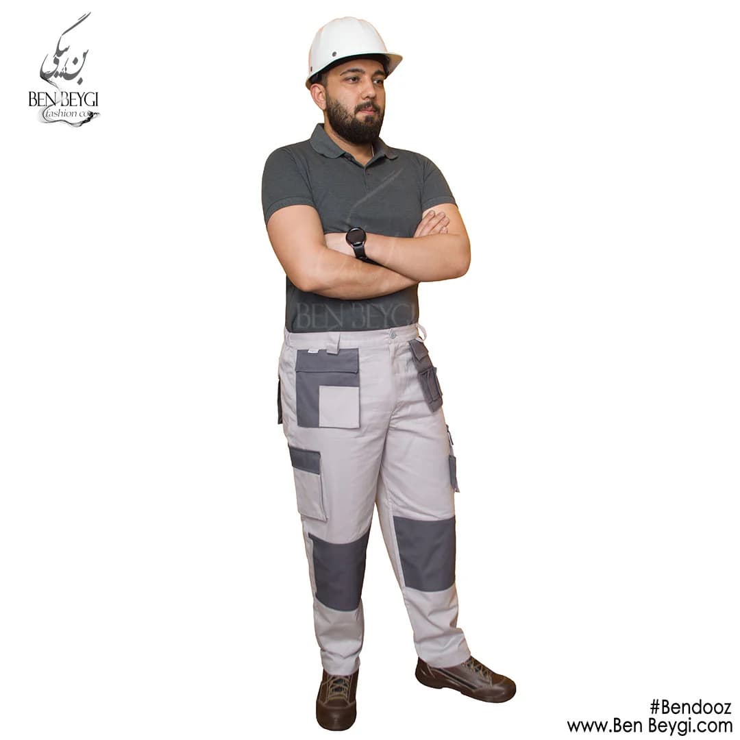 شلوار کار ابزار | پارچه کتان | شش جیب کمر پشت کش دار دو رنگ کد 23709