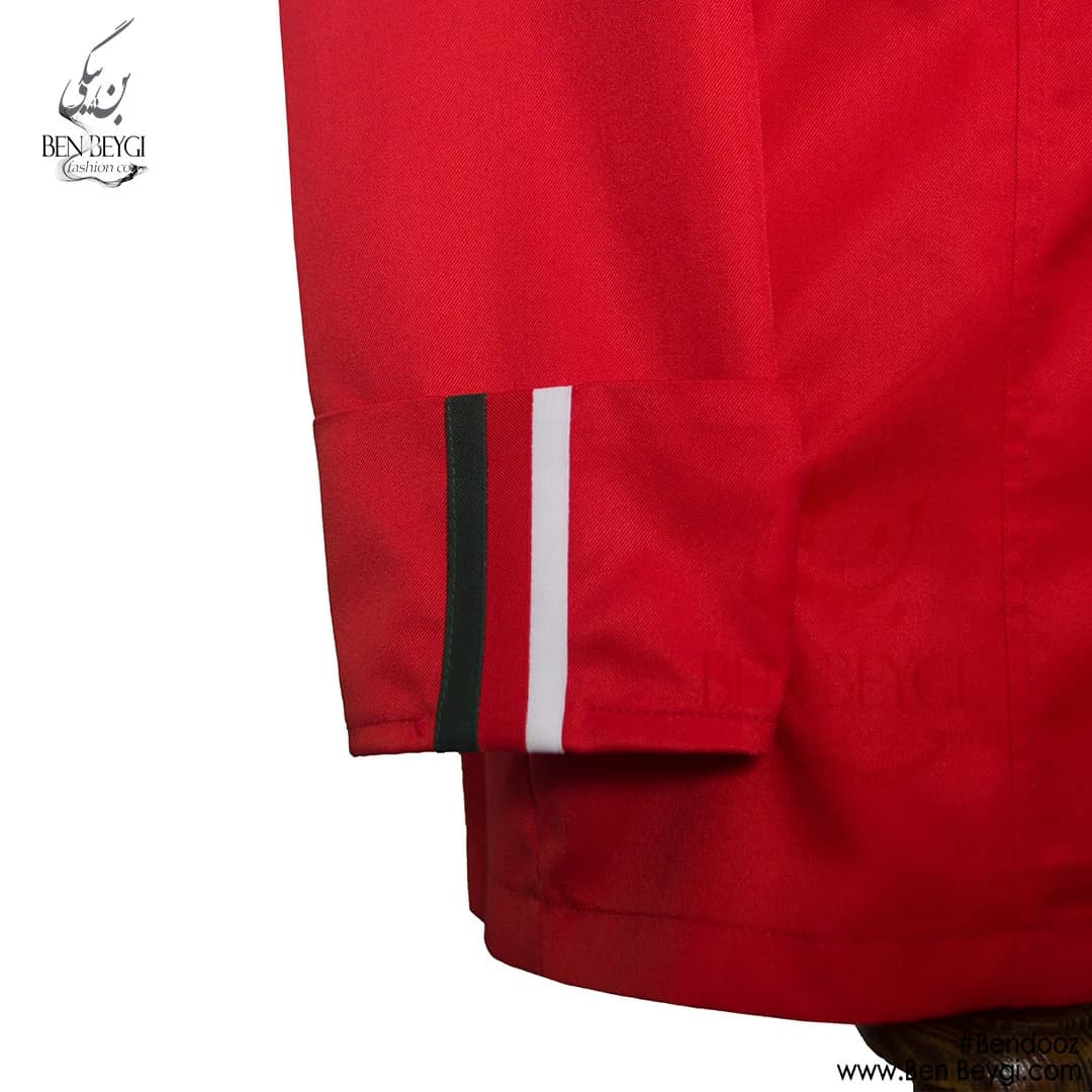 پیراهن آشپزی پارچه کجراه ساده یک ردیف دکمه رنگ قرمز کد 23680 — تصویر ۲