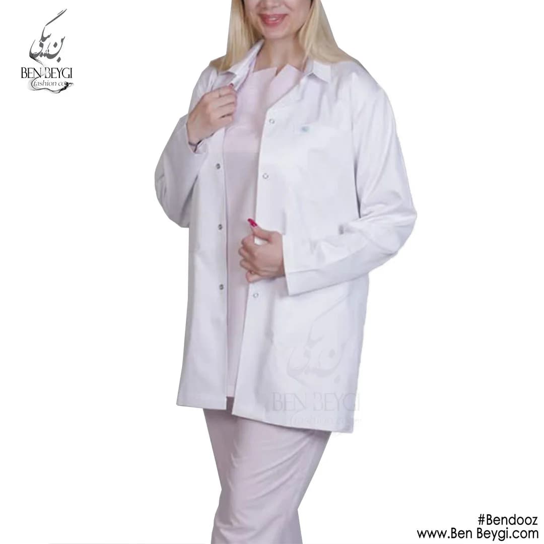 روپوش پزشکی زنانه پارچه ترگال سفید کد SHA-420-23582