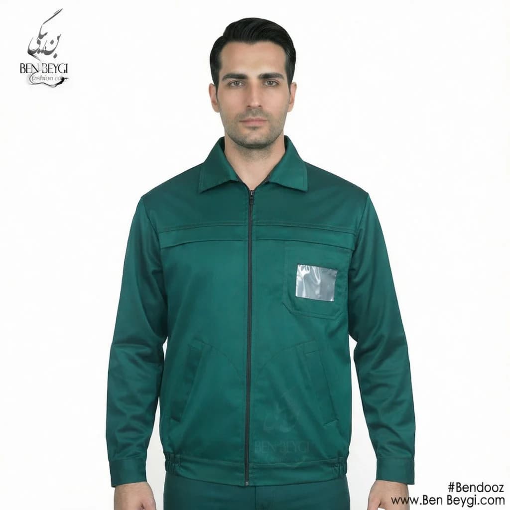 کاپشن کار مهندسی با شلوار پارچه کجراه مدل یقه دار جلو زیپ دار شلوار جیب دار کمر کشی رنگ سبز کد 23538
