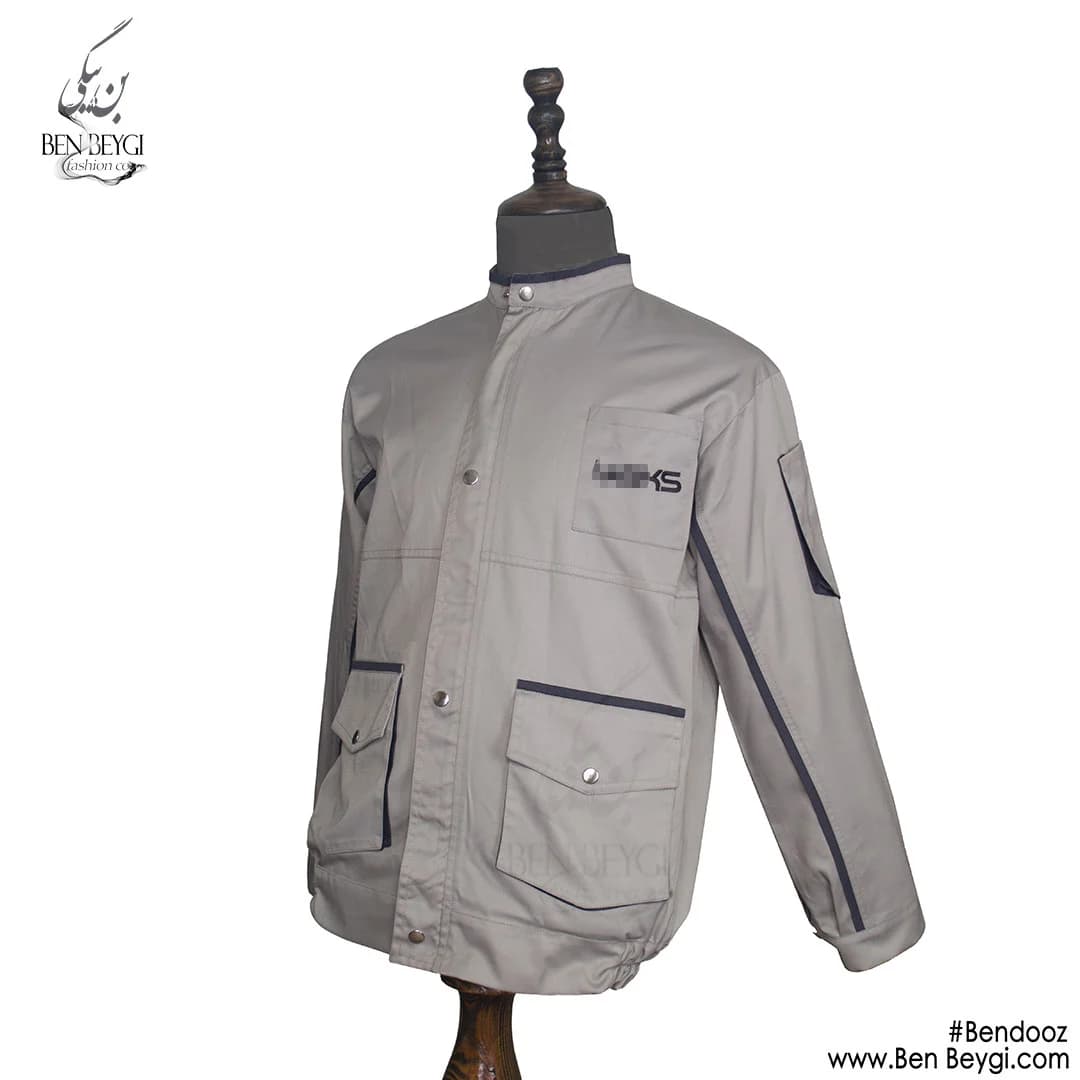 کاپشن کار با شلوار پارچه کجراه مدل یقه بسته جیب پاکتی قاپک دار شلوار جیب دار رنگ طوسی کد 23534 — تصویر ۲