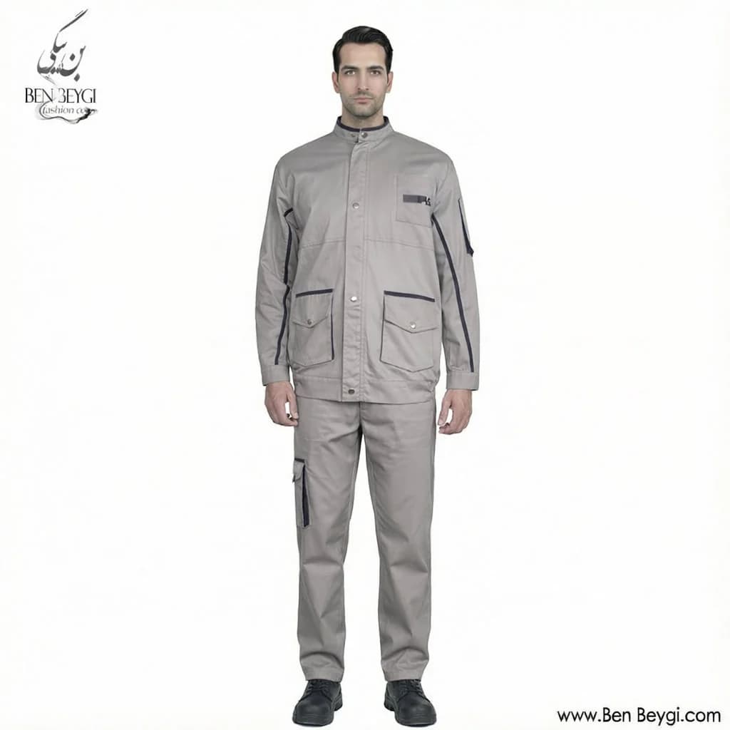 کاپشن کار با شلوار پارچه کجراه مدل یقه بسته جیب پاکتی قاپک دار شلوار جیب دار رنگ طوسی کد 23534
