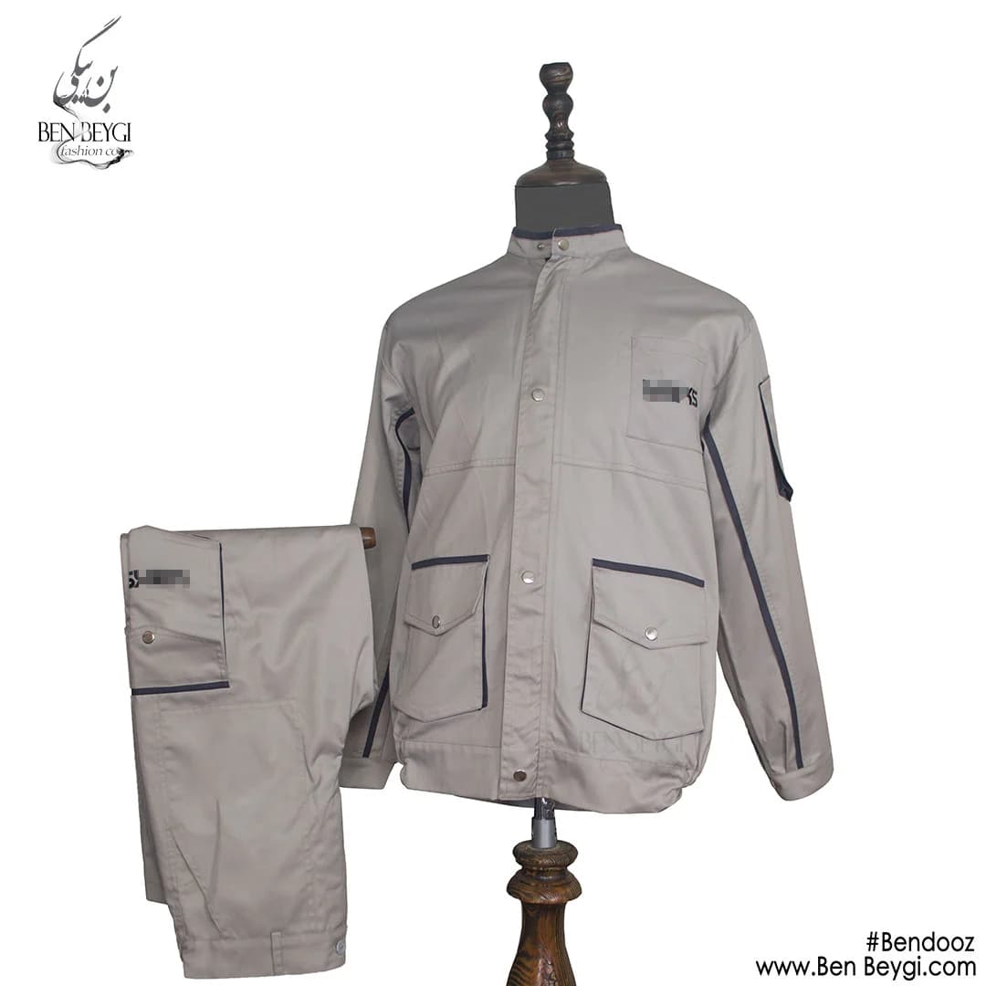 کاپشن کار با شلوار پارچه کجراه مدل یقه بسته جیب پاکتی قاپک دار شلوار جیب دار رنگ طوسی کد 23534 — تصویر ۵