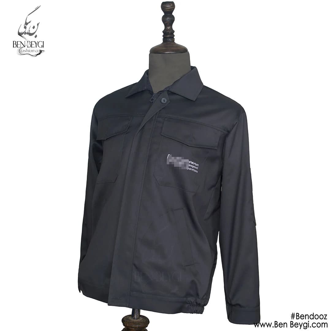 کاپشن کار پارچه کجراه مدل یقه دار با قاپک رنگ مشکی کد 23526 — تصویر ۴