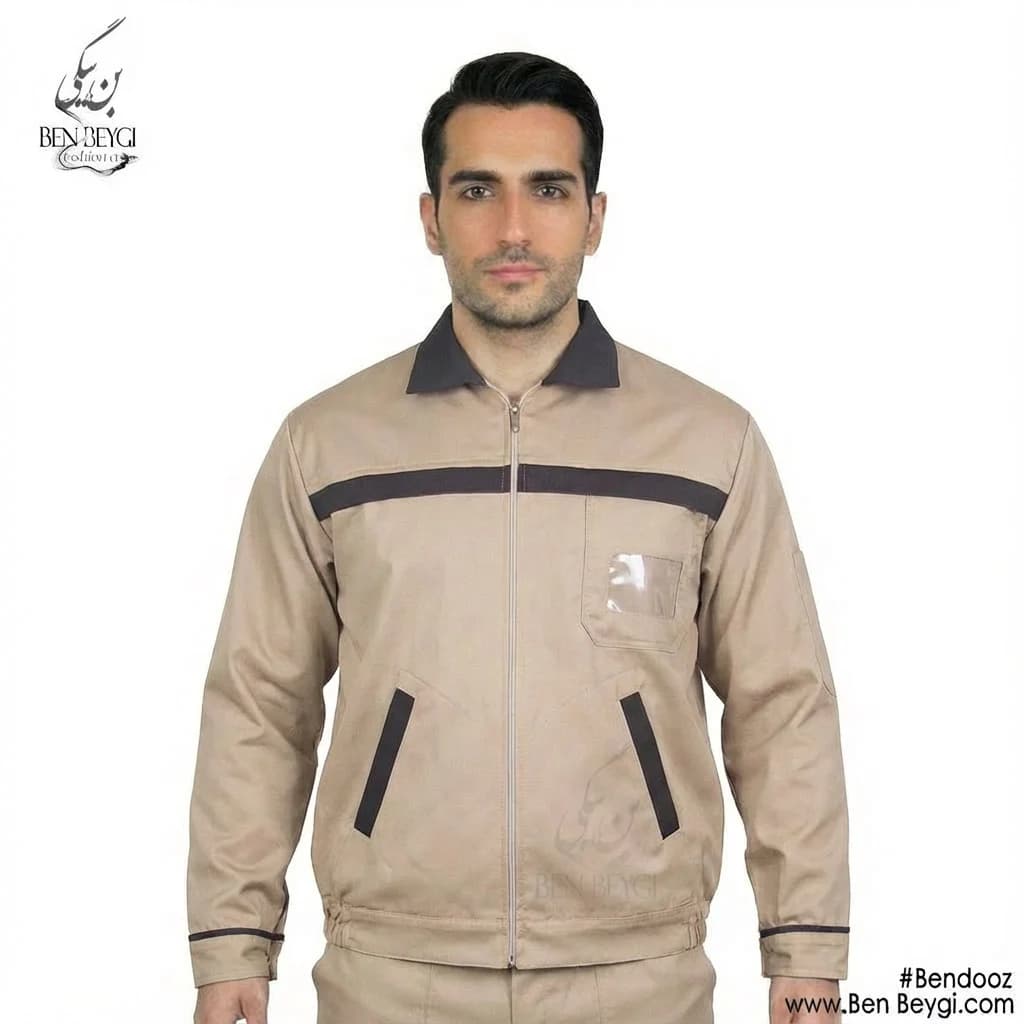 کاپشن کار با شلوار پارچه کجراه مدل یقه دار شلوار جیب دار رنگ کرم خرجکار قهوه ای کد 23523