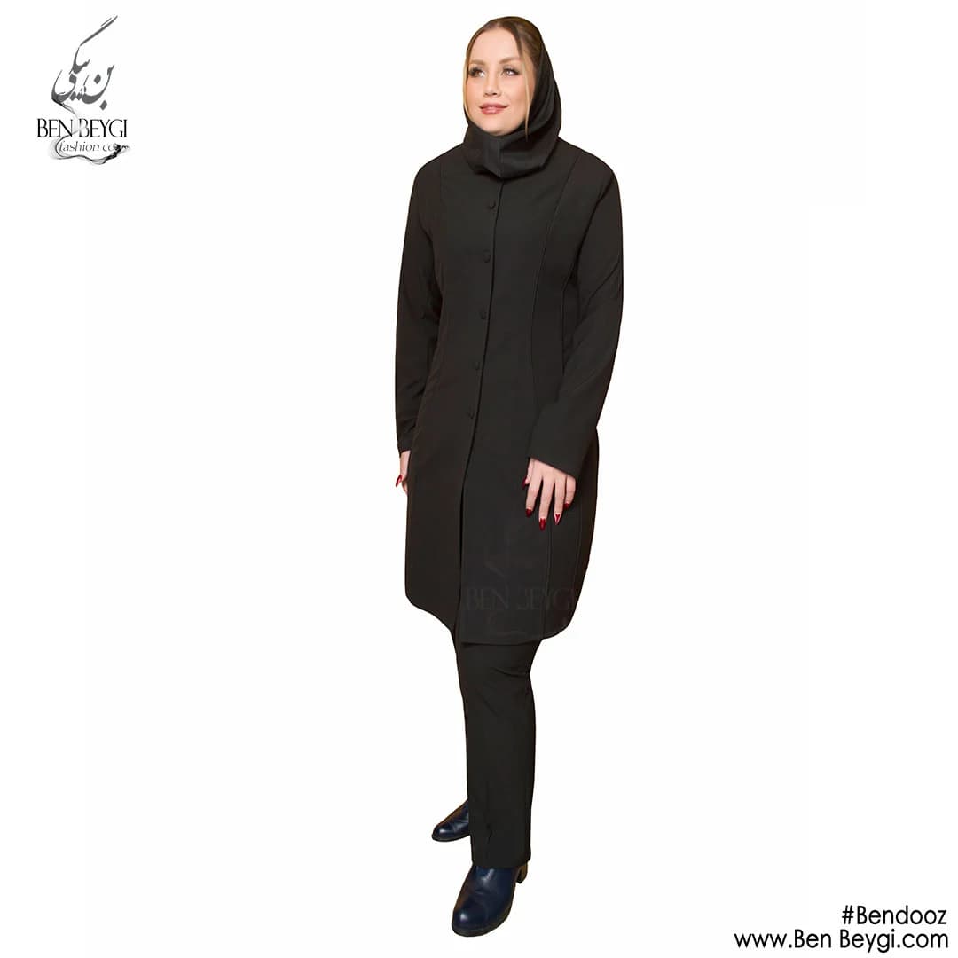 مانتو شلوار اداری سرمه ای مغزی دوزی دوبرش مدل یقه گرد پارچه بزیاق قد 95 کد RE-23520