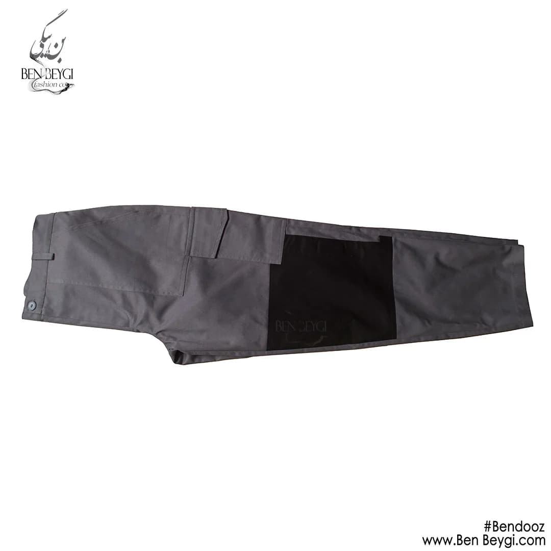 کاپشن کار با شلوار پارچه کتان مدل یقه ایستاده با قاپک شلوار جیب دار رنگ طوسی مشکی کد 23315 — تصویر ۳