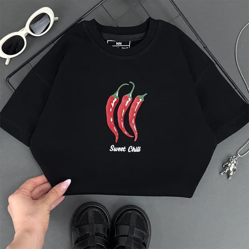 تیشرت باکسی بچگانه چاپ چیلی (chili) کد 4399 — تصویر ۳
