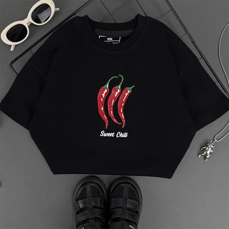 تیشرت باکسی بچگانه چاپ چیلی (chili) کد 4399