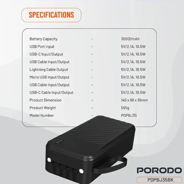 پاوربانک 30000 پیانو پرودو Porodo Piano Power Bank PDPBJ35BK — تصویر ۲