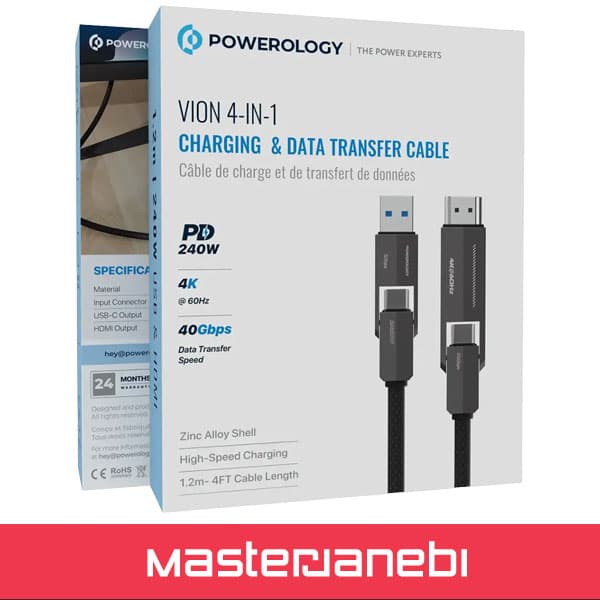 کابل شارژ و انتقال داده 4در1 پاورولوژی POWEROLOGY 4 IN 1 C & C TO HDMI PCAB034BK — تصویر ۵