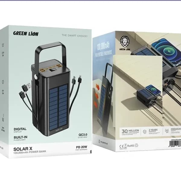 پاوربانک خورشیدی گرین لاین GREEN LION SOLAR X 100000MAH POWER BANK GNSOLXPB100BK — تصویر ۳
