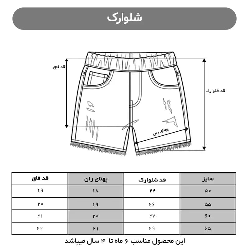 شلوارک بچگانه خنک جین مدل دمپا ریش کد 4304 — تصویر ۹