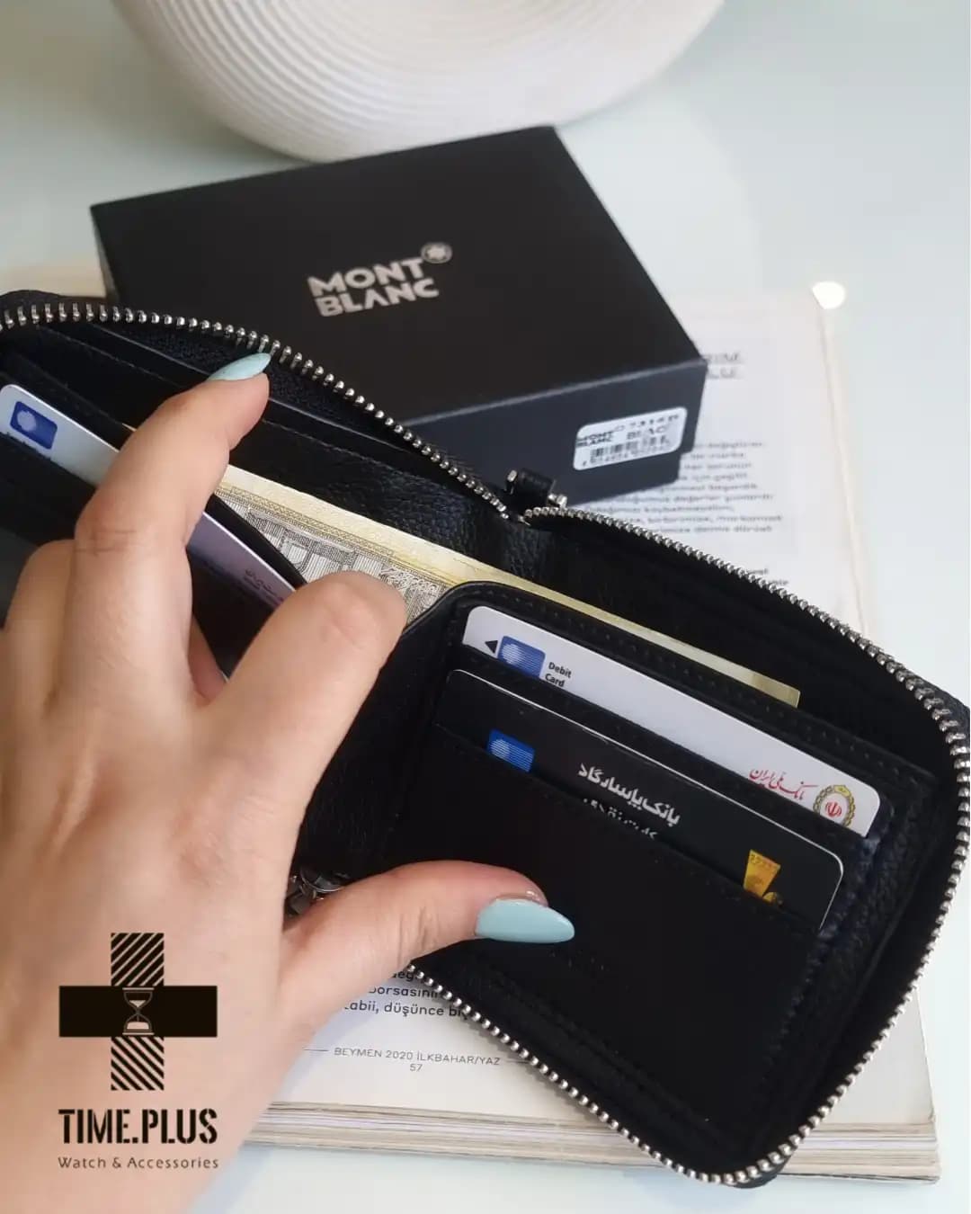 کیف پول مون بلان جیبی زیپ دار چرم طرح بلوار — تصویر ۴