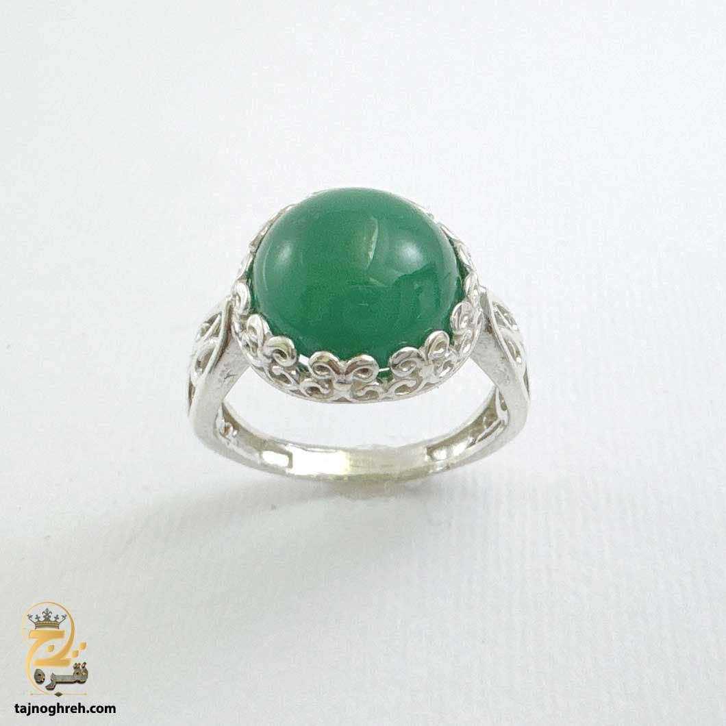 انگشتر نقره عقیق سبز زنانه مدل RSW F40 — تصویر ۴