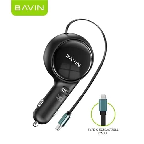 شارژر فندکی فست شارژ باوین BAVIN PC2022 Universal توان 60 وات همراه با کابل متصل جمع‌شونده