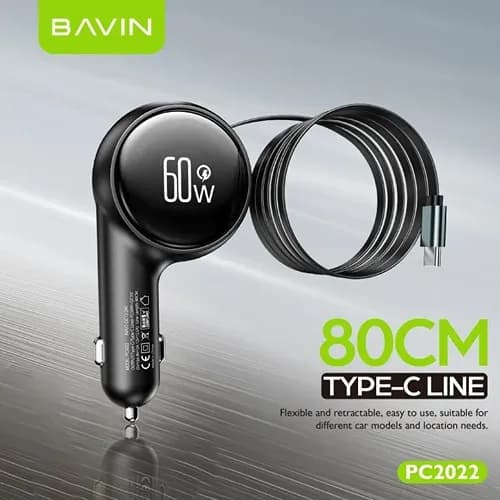 شارژر فندکی فست شارژ باوین BAVIN PC2022 Universal توان 60 وات همراه با کابل متصل جمع‌شونده — تصویر ۷