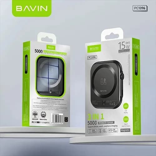پاوربانک وایرلس 5000 مگنتی باوین Bavin PC1096 3 in 1 توان 20 وات — تصویر ۶